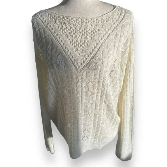 Cream Soft Sheer Cable Knit Sweater - Picture 10 of 14